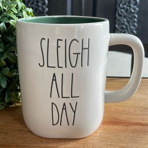Rae Dunn SLEIGH ALL DAY Mug Green Inside